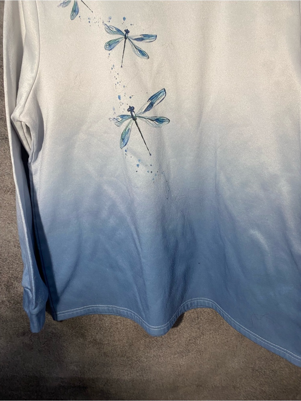 Womens Blue White Ombre Dragonfly Quarter Zip Pullover Sweatshirt Size XL - Picture 10 of 11